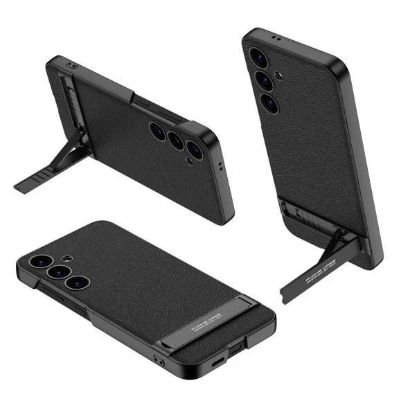 Galaxy S24 Kılıf  Kamera Korumalı Leather Dikey Standlı Ays Kapak - Resim 3