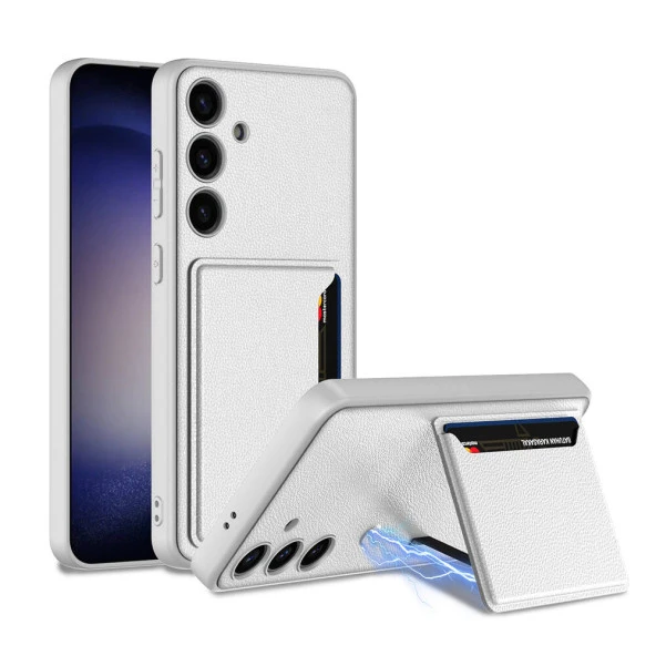 Galaxy S24 Plus Suni Deri Arka Yüzey  Kartlıklı Kıpta Silikon Kapak - Resim 4