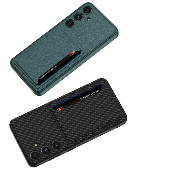 Galaxy S24 Plus Suni Deri Arka Yüzey  Kartlıklı Kıpta Silikon Kapak - Resim 8