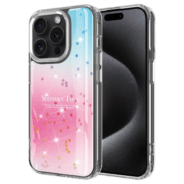 Apple iPhone 15 Pro Max Kılıf Simli Desenli Parlak  Task Kapak - Resim 3