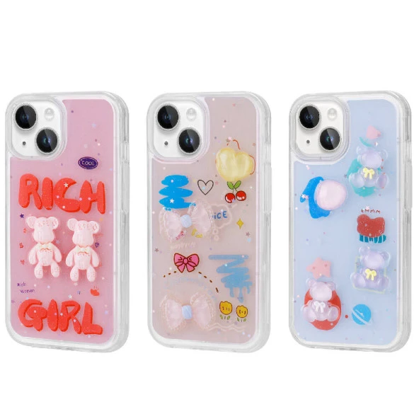 Apple iPhone 15 Kılıf Kabartma Figürlü Parlak  Minimini Silikon Kapak - Resim 5