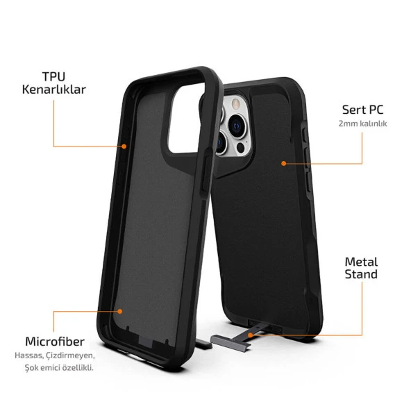 Apple iPhone 15 Pro Kılıf  Airbag Kenarlı T-Max Mat Standlı Kapak - Resim 9