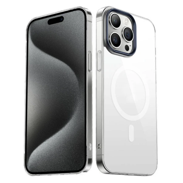 Apple iPhone 15 Pro Max Kılıf  Wireless Şarj Özellikli Şeffaf G-Glass Kapak - Resim 4