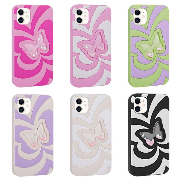 Apple iPhone 11 Kılıf Sıvılı Simli Kelebekli Tasarım  Vodena Kapak - Resim 8