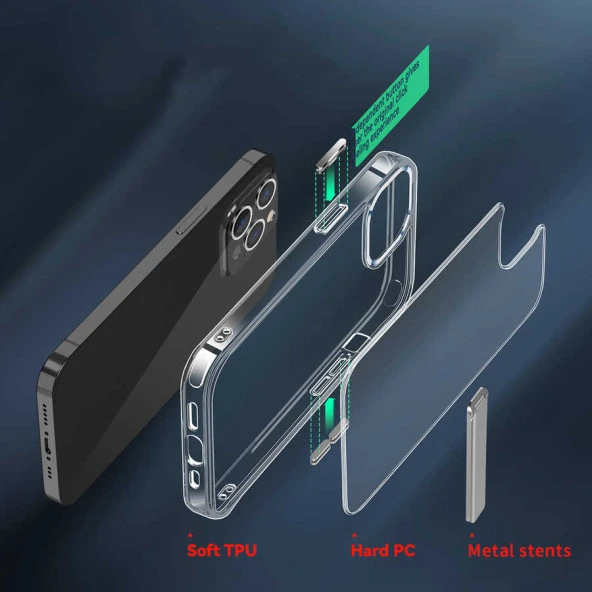 Apple iPhone 13 Pro Kılıf Standlı Şeffaf Silikon  L-Stand Kapak - Resim 11