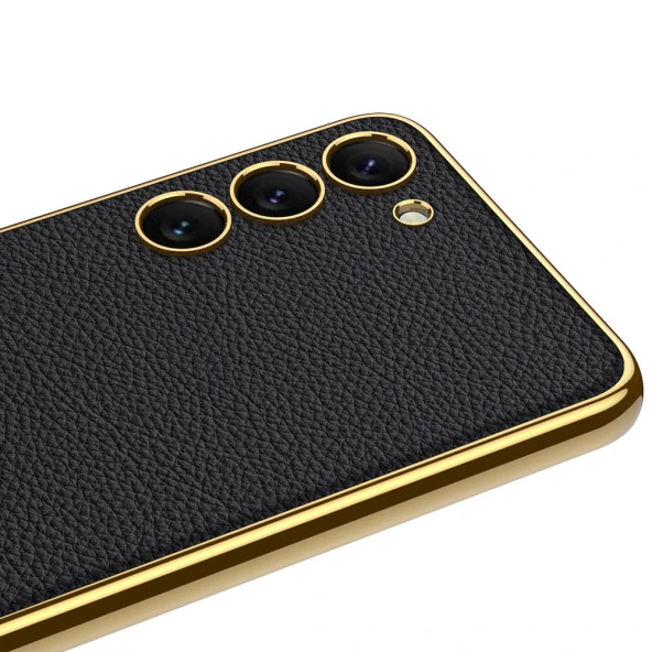 Galaxy S23 Kılıf Deri Görünümlü Kenarları Elektroplating Kaplama  Fizyon Kapak - Resim 7