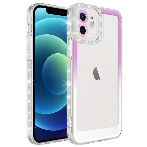 Apple iPhone 11 Kılıf Simli ve Renk Geçiş Tasarımlı Lens Korumalı  Park Kapak ürün görseli