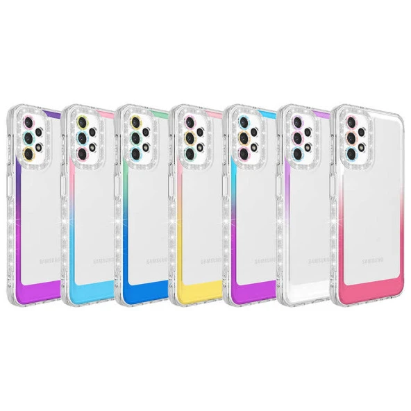 Galaxy A13 4G Kılıf Simli ve Renk Geçiş Tasarımlı Lens Korumalı  Park Kapak - Resim 7