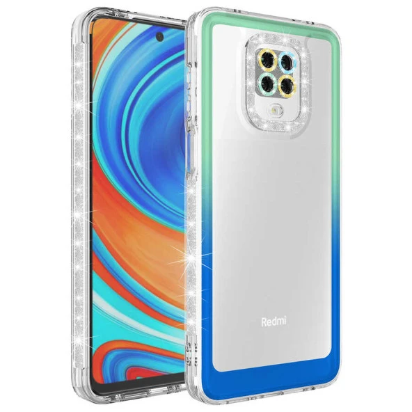 Xiaomi Redmi Note 9 Pro Kılıf Simli ve Renk Geçiş Tasarımlı Lens Korumalı  Park Kapak - Resim 5