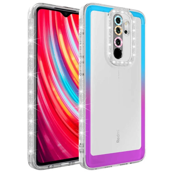 Xiaomi Redmi Note 8 Pro Kılıf Simli ve Renk Geçiş Tasarımlı Lens Korumalı  Park Kapak - 6