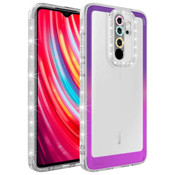 Xiaomi Redmi Note 8 Pro Kılıf Simli ve Renk Geçiş Tasarımlı Lens Korumalı  Park Kapak - 8