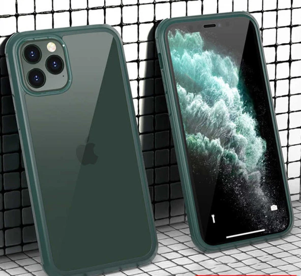Apple iPhone 11 Pro Max Kılıf  Dor Silikon Temperli Cam Kapak - 5