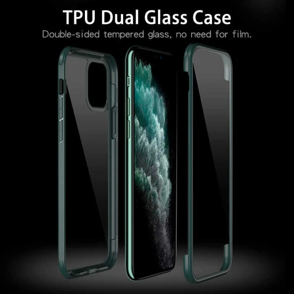 Apple iPhone 11 Pro Max Kılıf  Dor Silikon Temperli Cam Kapak - 11