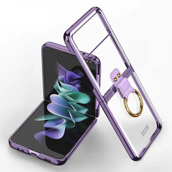 Galaxy Z Flip 3 Kılıf  Yüzüklü Kıpta Kapak - Resim 3