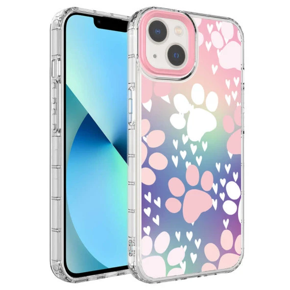 Apple iPhone 14 Kılıf Kamera Korumalı Renkli Desenli Sert Silikon  Korn Kapak