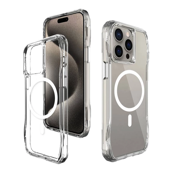 Vendas iPhone 15 Pro Kapak Magsafe Şarj Özellikli Airbagli Şeffaf Zore İncek Kapak - 8