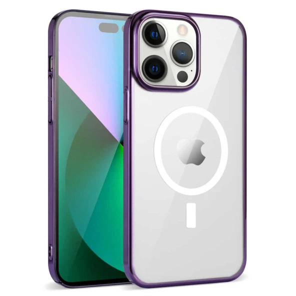 Apple iPhone 14 Pro Max Kılıf  Wireless Şarj Özellikli Pixel Magsafe Kapak - Resim 3