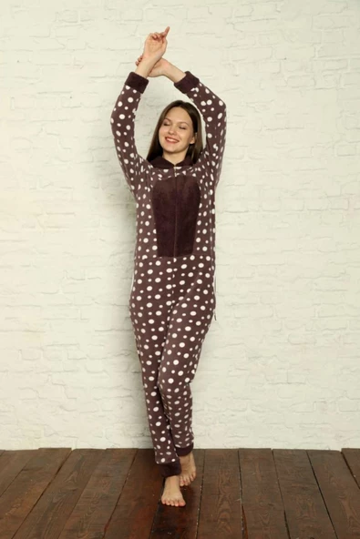 Fermuar Detaylı Kışlık Welsoft Polar Kadın Tulum Pijama Takımı - 6