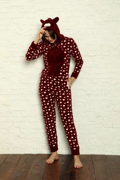 Fermuar Detaylı Kışlık Welsoft Polar Kadın Tulum Pijama Takımı - 4