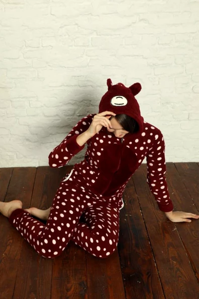 Fermuar Detaylı Kışlık Welsoft Polar Kadın Tulum Pijama Takımı - 2