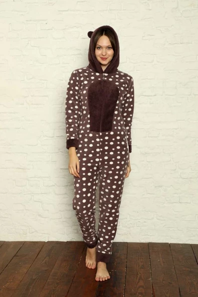 Fermuar Detaylı Kışlık Welsoft Polar Kadın Tulum Pijama Takımı - 5