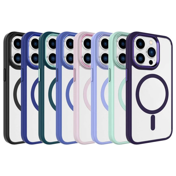 Apple iPhone 15 Pro Kılıf Wireless Şarj Özellikli  Krom Magsafe Silikon Kapak - Resim 11