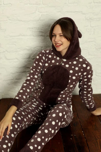 Fermuar Detaylı Kışlık Welsoft Polar Kadın Tulum Pijama Takımı - 8