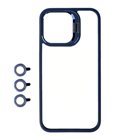 Apple iPhone 15 Pro Kılıf Kamera Lens Korumalı Standlı  Klon Lensli Kapak - Resim 4