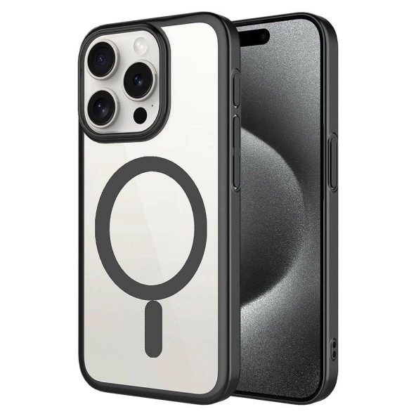 Apple iPhone 15 Pro Max Kılıf Wireless Şarj Özellikli Sert PC  Mat Riksos Magsafe Kapak - Resim 2