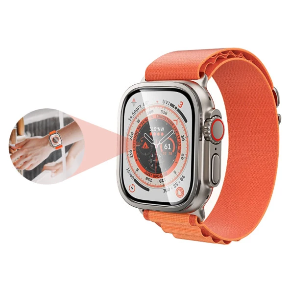 Apple Watch Ultra 49mm  ALM-01 Metal Çerçeveli Ekran Koruyucu - Resim 5