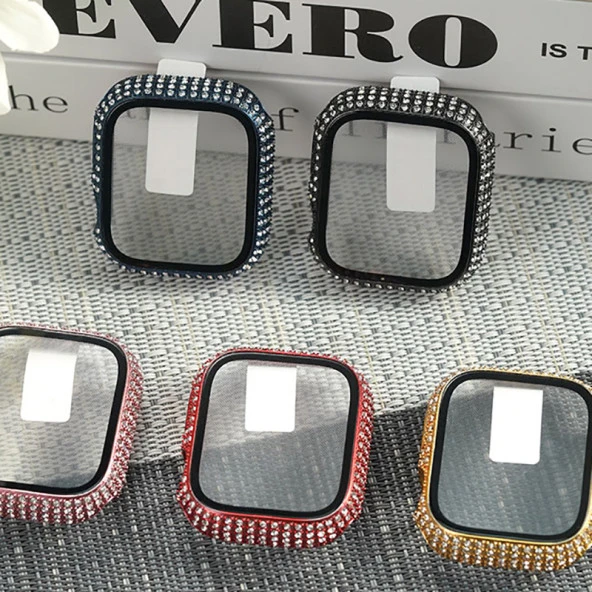 Apple Watch 7 45mm  Watch Gard 24 Kenarları Taşlı Sert PC Kasa Ve Ekran Koruyucu - Resim 8