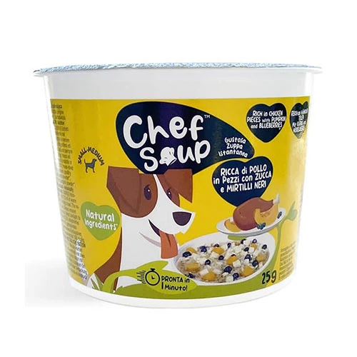 Chef Soup Tavuk Yaban Mersini Bal Kabaklı Küçük ve Orta Irk Köpekler İçin Hazır Çorba 25 Gr