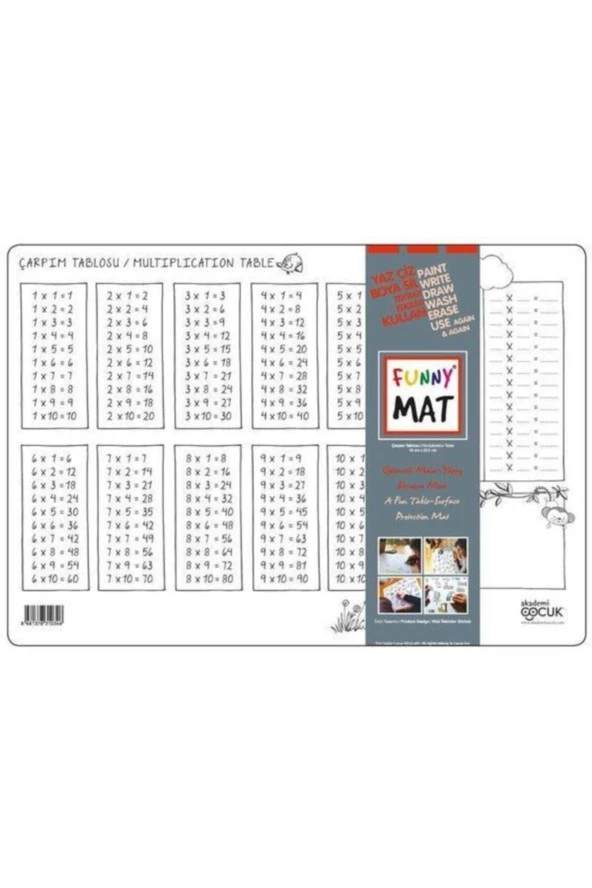Funny Mat 48x33 cm Çarpım Tablosu Yaz Sil Boyama