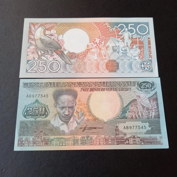 Escoines Koleksiyon 1988 Surinam 250 Gulden ÇİL eski yabancı kağıt para - 3996366972ccbef6d9