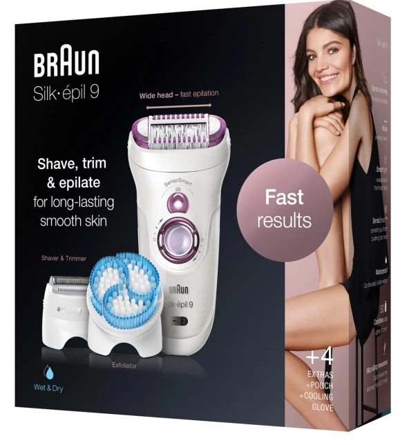 Braun Silk-épil 9 9735 SensoSmart Kablosuz Islak&Kuru 6 Ek Parçalı 3'ü 1 Arada Epilatör - 7