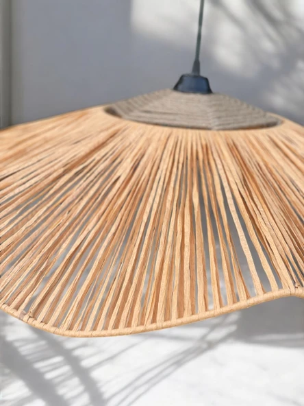 Bohem Avize 65x65  Rüstik Avize Jüt Avize Doğal Avize Hasır Avize Tavan Aydınlatması Işık Led Ampul - Resim 4