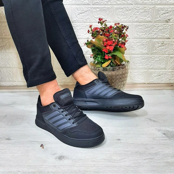 Bestof 074 Siyah-Siyah Sneaker Düz Taban Hafif Rahat Spor Çift Ayakkabısı - 3