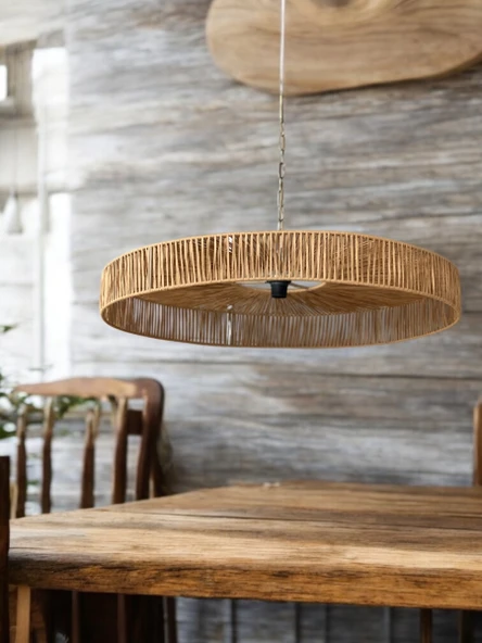 Bohem 65X65 Avize Rüstik Avize Jüt Avize Doğal Avize Hasır Avize Tavan Aydınlatması Işık Led Ampul - Resim 4