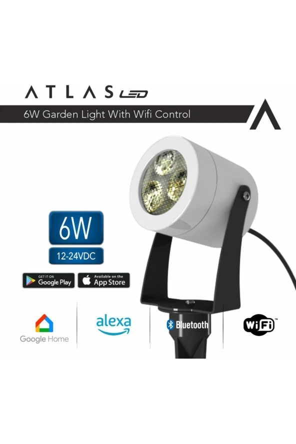 AtlasLed Atlas 6W WI-FI Kontrollü Led Bahçe Peyzaj Spotu-12-24V Beyaz Kasa RGB