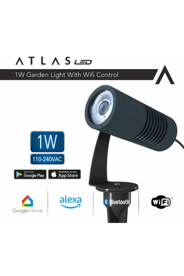 AtlasLed Atlas 1W WI-FI Kontrollü Led Bahçe Peyzaj Spotu-220V Antrasit Kasa RGB