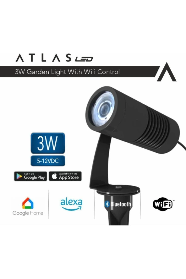 AtlasLed Atlas 3W WI-FI Kontrollü Led Bahçe Peyzaj Spotu-12V Siyah Kasa RGB