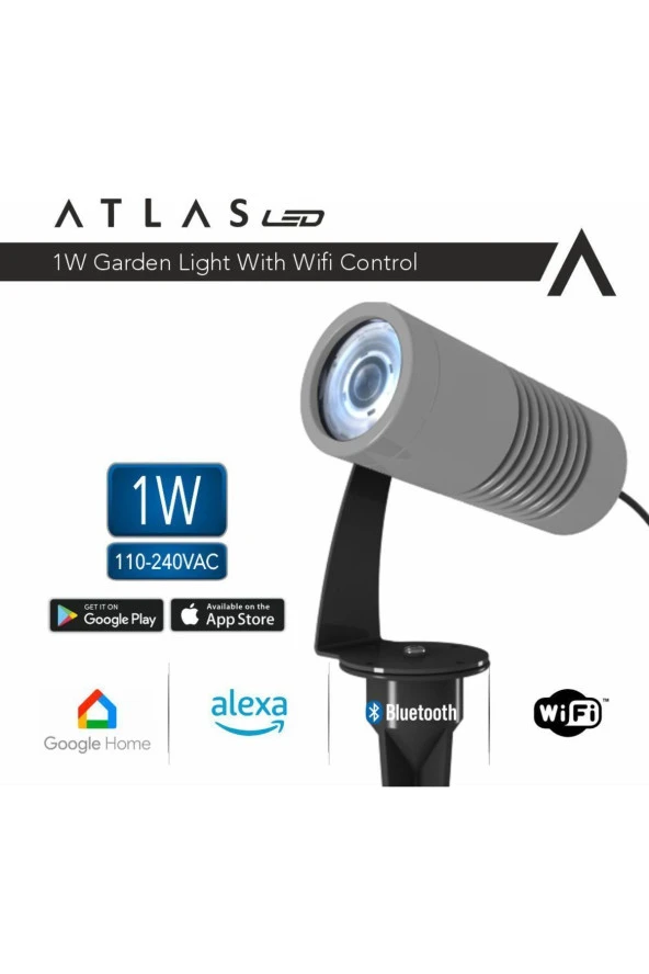 AtlasLed 3W WI-FI Kontrollü Led Bahçe Peyzaj Spotu-12V Gümüş Gri Kasa RGB