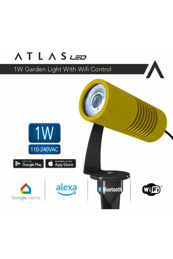 AtlasLed Atlas 1W WI-FI Kontrollü Led Bahçe Peyzaj Spotu-220V Altın Kasa Gün Işığı ( 3000K )