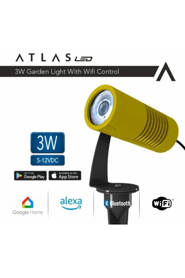 AtlasLed Atlas 3W WI-FI Kontrollü Led Bahçe Peyzaj Spotu-12V Altın Kasa Gün Işığı ( 3000K )