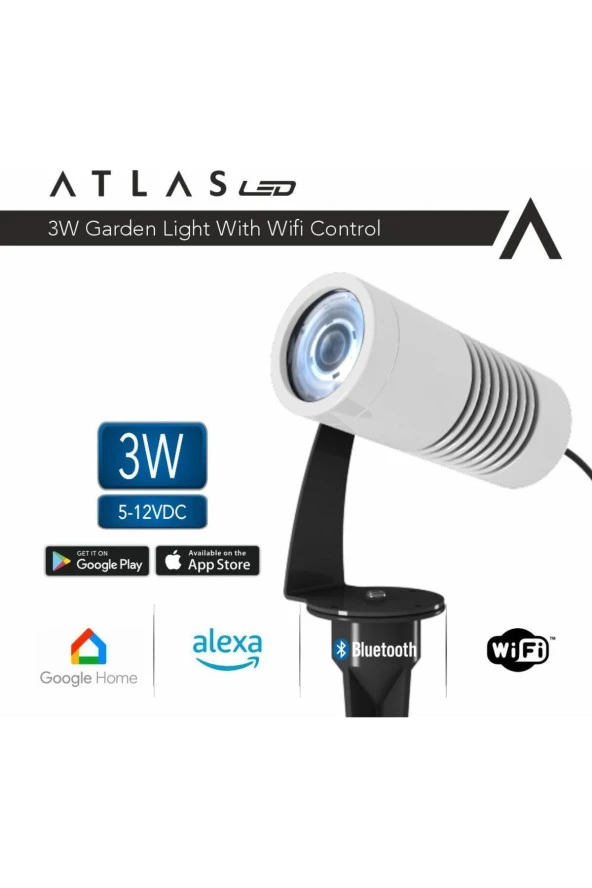 AtlasLed Atlas 3W WI-FI Kontrollü Led Bahçe Peyzaj Spotu-12V Beyaz Kasa Kırmızı Işık