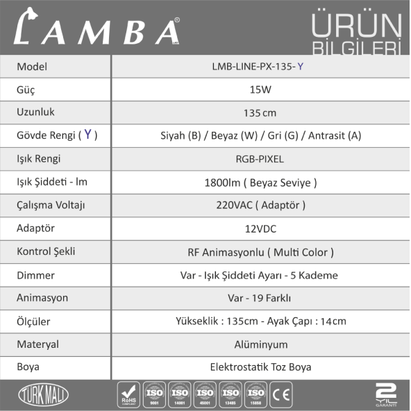 Lambaled Line Dimmer Kumandalı Pixel RGB Antrasit Kasa Lambader - Resim 8