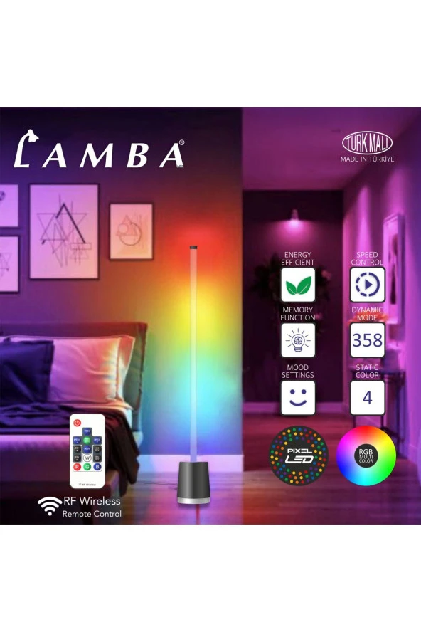 Lambaled Line Dimmer Kumandalı Pixel RGB Antrasit Kasa Lambader - Resim 2