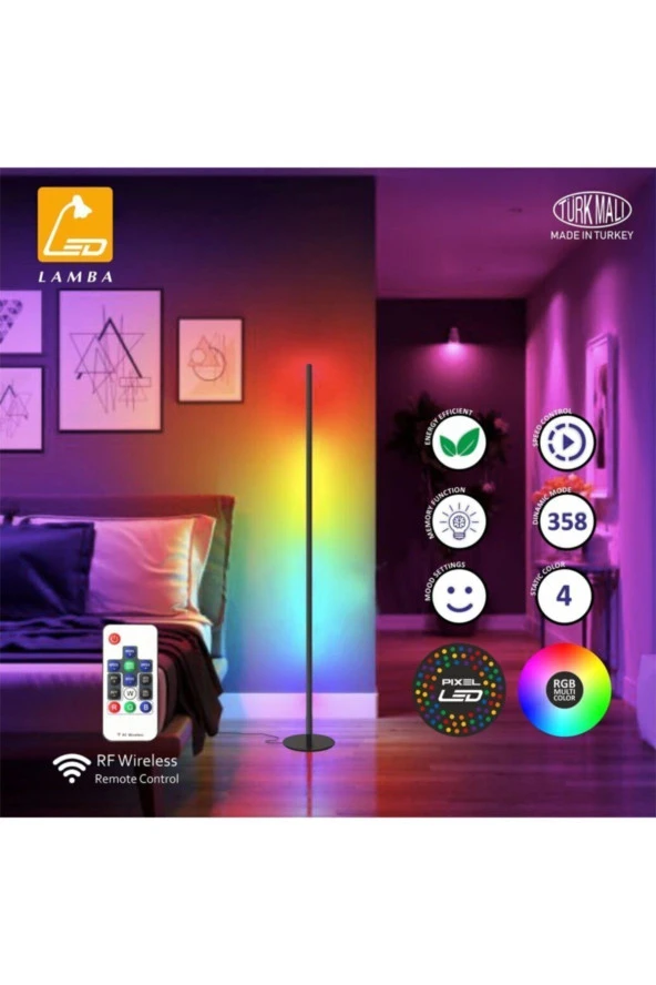 Lambaled Köşe Pixel Rgb Kumandalı Lambader Beyaz Gövde