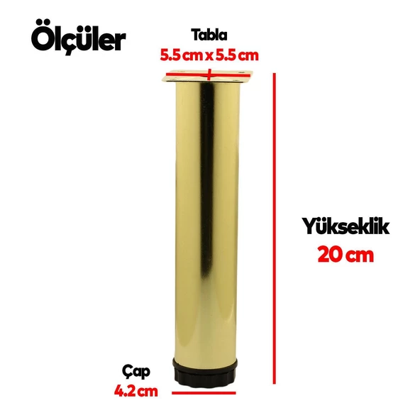 Ayarlanabilir Mobilya Kanepe Konsol Koltuk Metal Destek Yükseltici Gold Ayağı Ayakları 20 Cm 4 Adet - 3