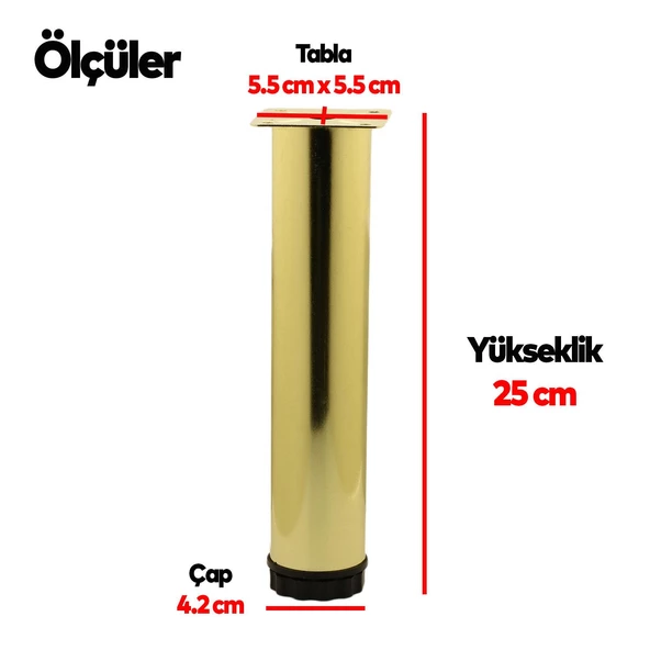 Ayarlanabilir Mobilya Kanepe Baza Koltuk Metal Destek Yükseltici Gold Ayağı Ayakları 25 cm 4 Adet - 3